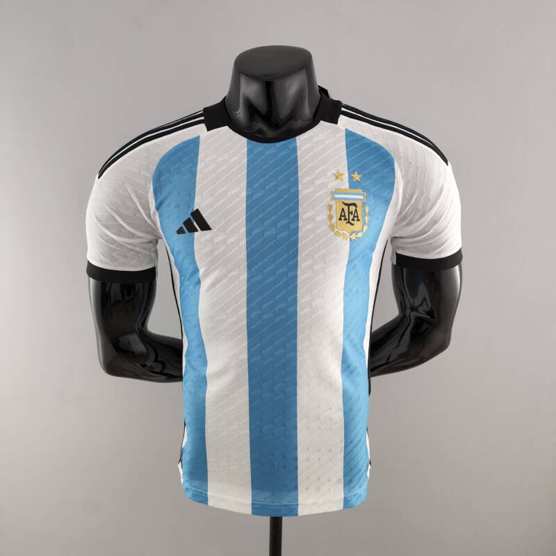 Camiseta Argentina Mundial Qatar 2022 Versión jugador frontal Camiseta Argentina Mundial Qatar 2022 Versión jugador frontal