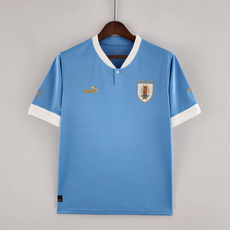 Camiseta Uruguay Mundial Qatar 2022 Versión fan frontal Camiseta Uruguay Mundial Qatar 2022 Versión fan frontal