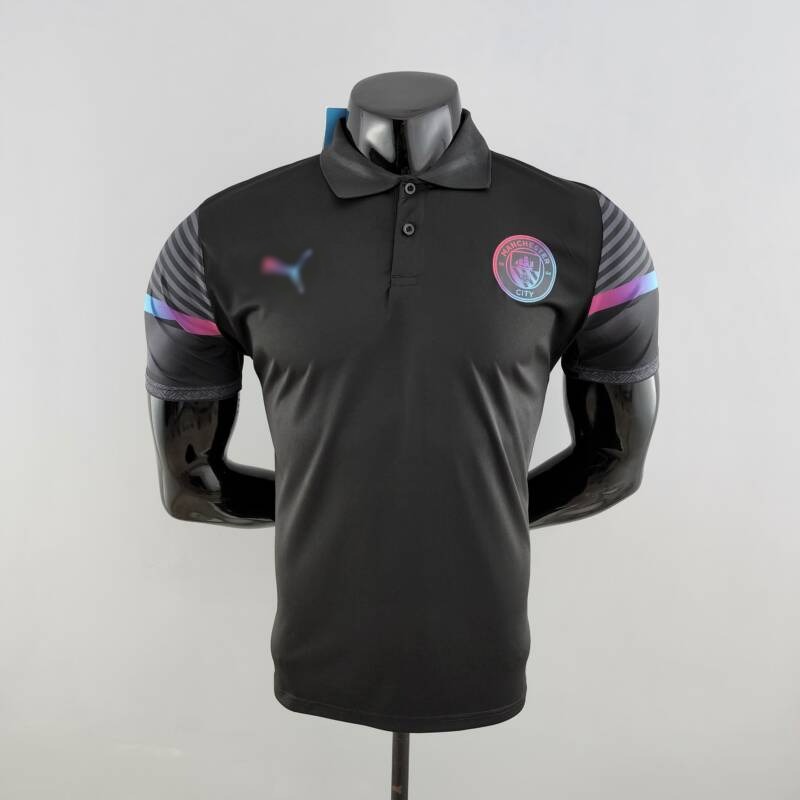Polo Manchester City Negro 2022-2023 frontal Polo Manchester City Negro 2022-2023 frontal