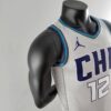 camiseta hornets gris borde lateral con diseño de panal y bordes en celeste y azul